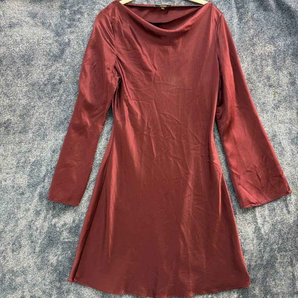 Quince Washable Silk Mini Dress Burgundy Long Sleeve Quiet Luxury Size Medium